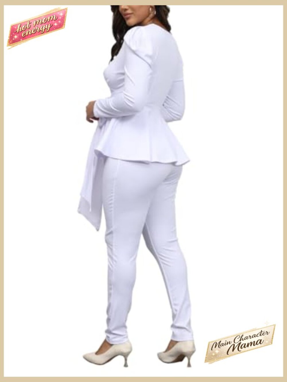 2 Piece Blazer with Pants Deep V Long Sleeve Slim Fit Ruffle Hem Business Suit - Picture 5 of 7